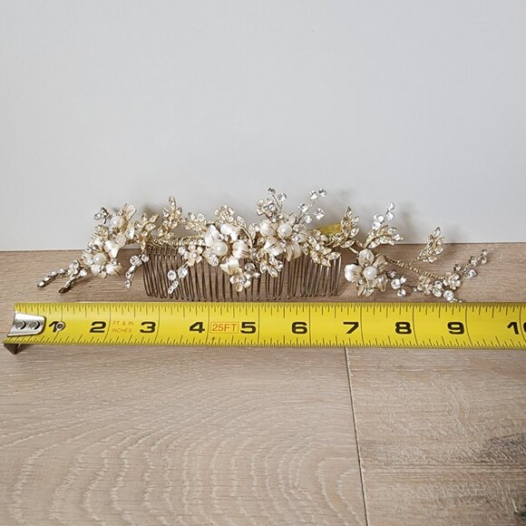 Gold Flower Woodland Pearl Wedding Tiara Hand Made Bridal Hair Piece Tessa Kim main image 5